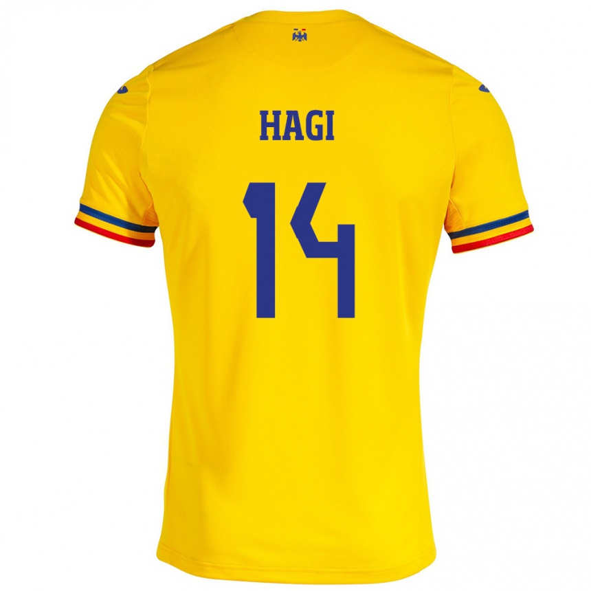 Men Football Romania Ianis Hagi #14 Yellow Home Jersey 24-26 T-Shirt Canada