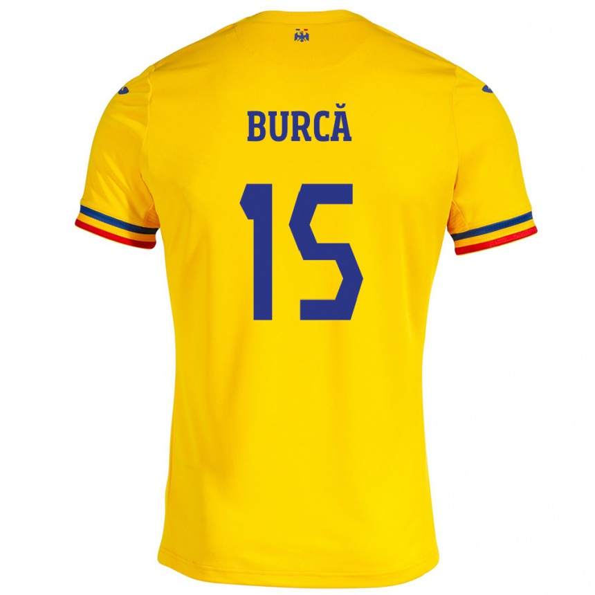 Men Football Romania Andrei Burcă #15 Yellow Home Jersey 24-26 T-Shirt Canada