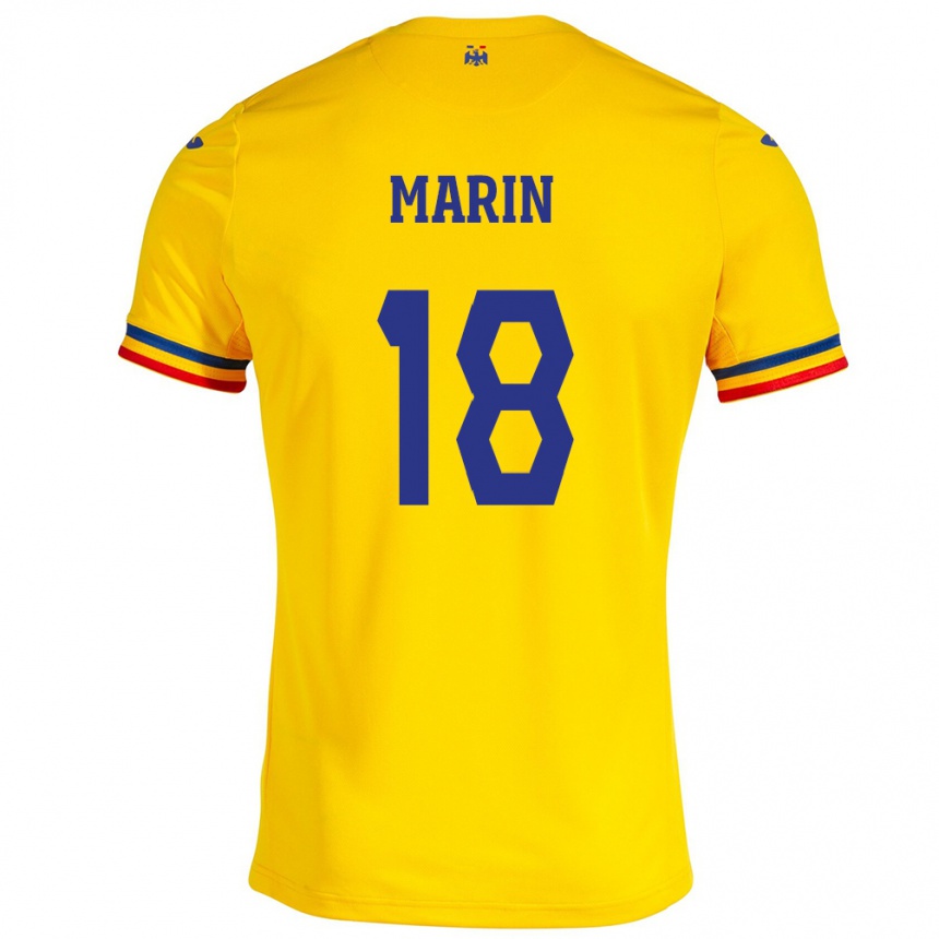 Men Football Romania Răzvan Marin #18 Yellow Home Jersey 24-26 T-Shirt Canada