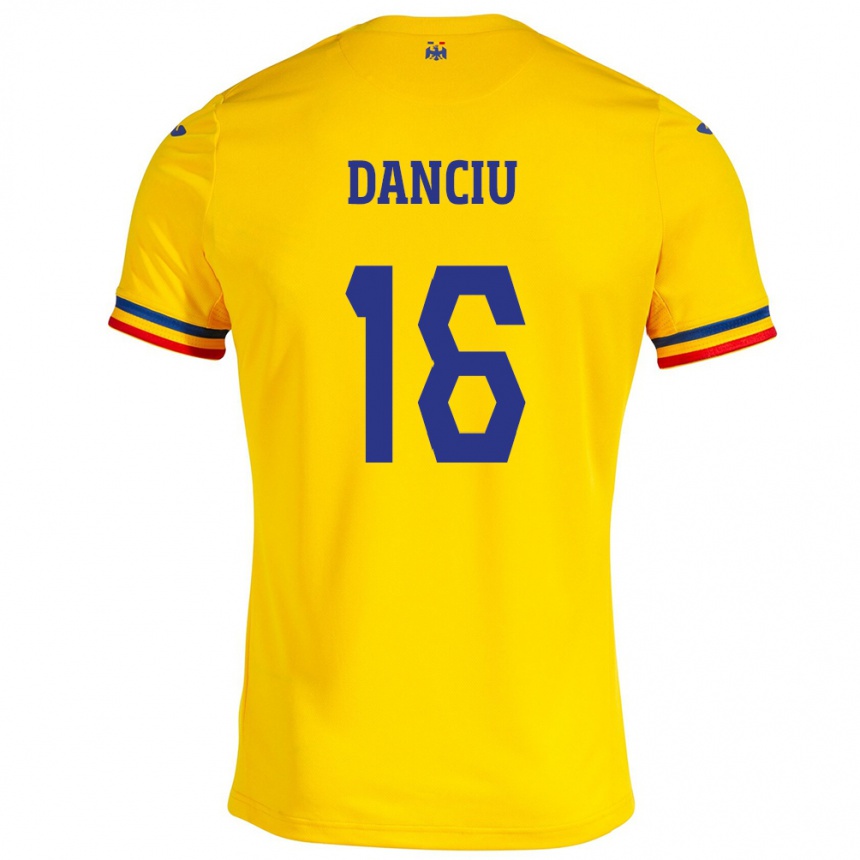 Men Football Romania Marian Danciu #16 Yellow Home Jersey 24-26 T-Shirt Canada