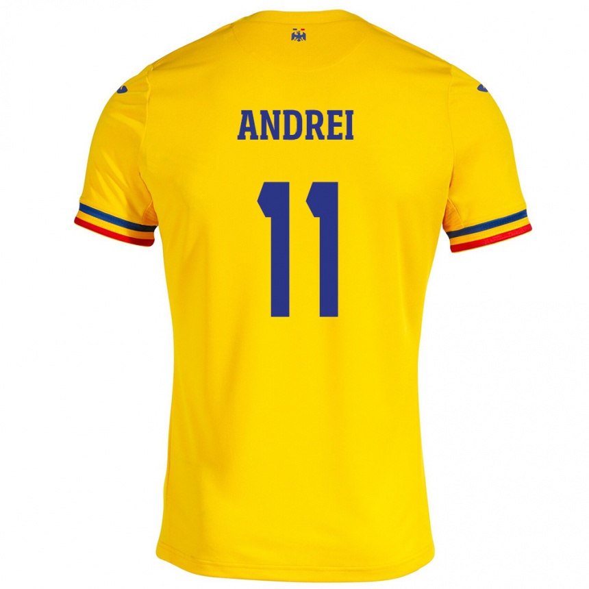 Men Football Romania Doru Andrei #11 Yellow Home Jersey 24-26 T-Shirt Canada