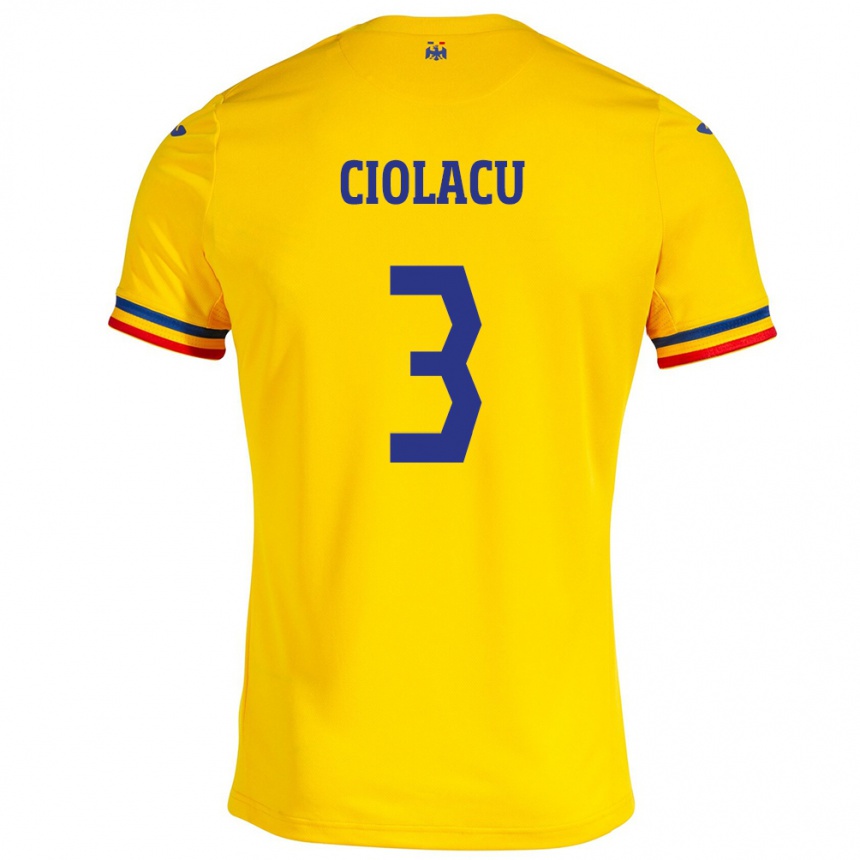 Men Football Romania Mihaela Ciolacu #3 Yellow Home Jersey 24-26 T-Shirt Canada