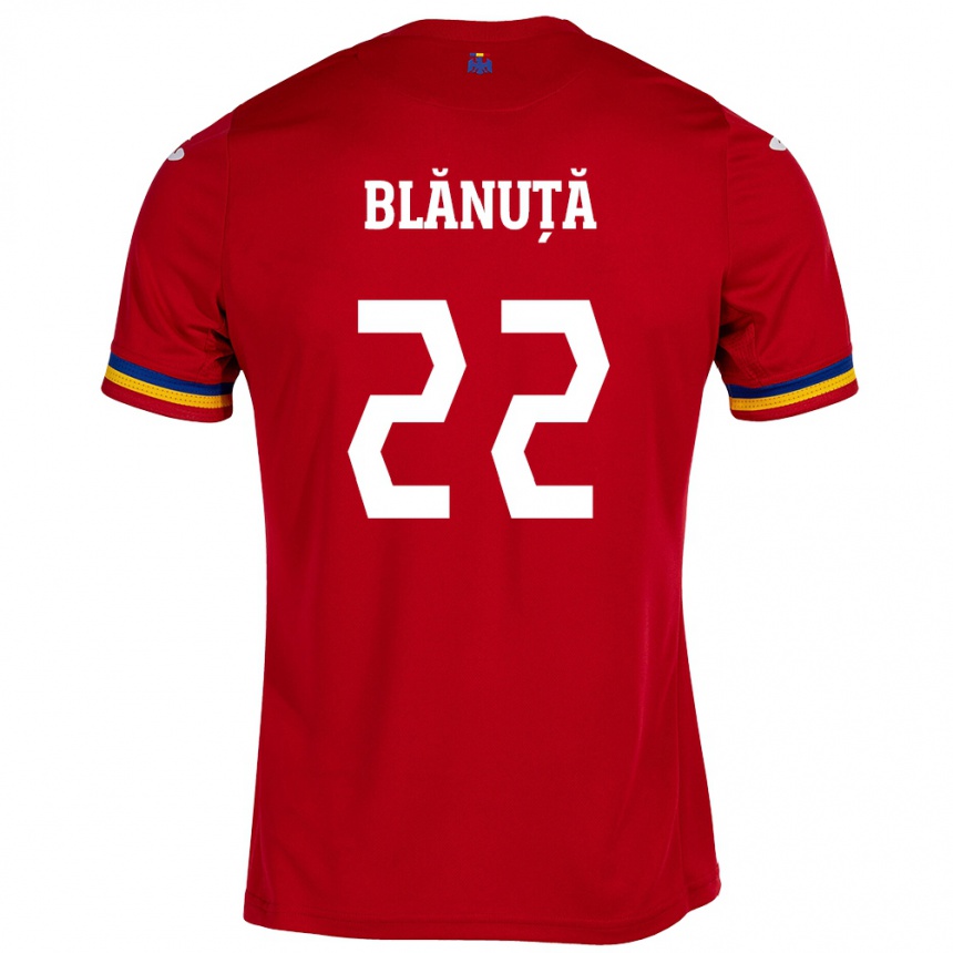 Men Football Romania Vladislav Blănuță #22 Red Away Jersey 24-26 T-Shirt Canada