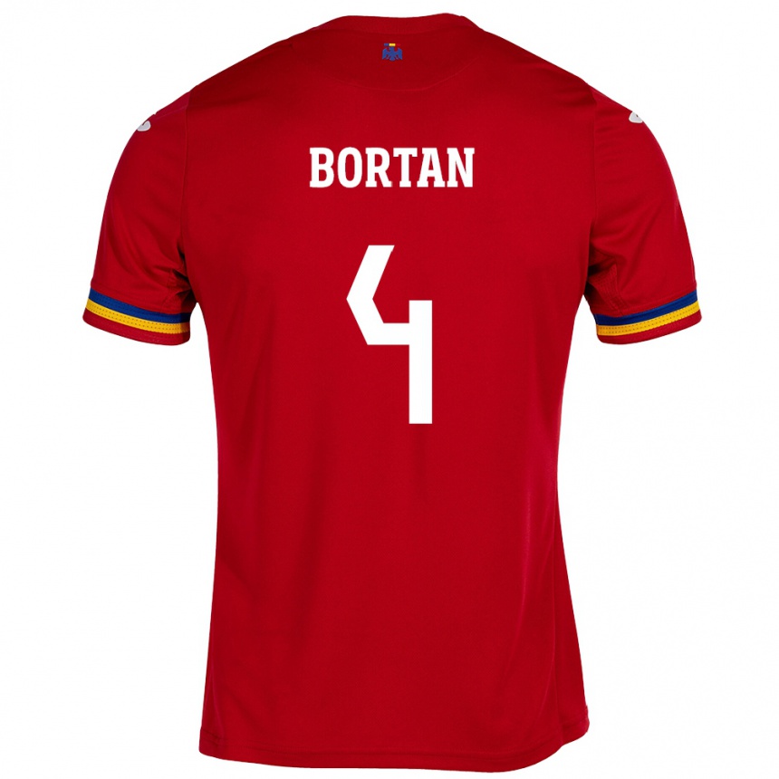 Men Football Romania Ioana Bortan #4 Red Away Jersey 24-26 T-Shirt Canada