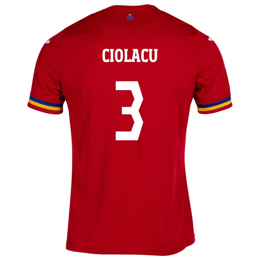 Men Football Romania Mihaela Ciolacu #3 Red Away Jersey 24-26 T-Shirt Canada