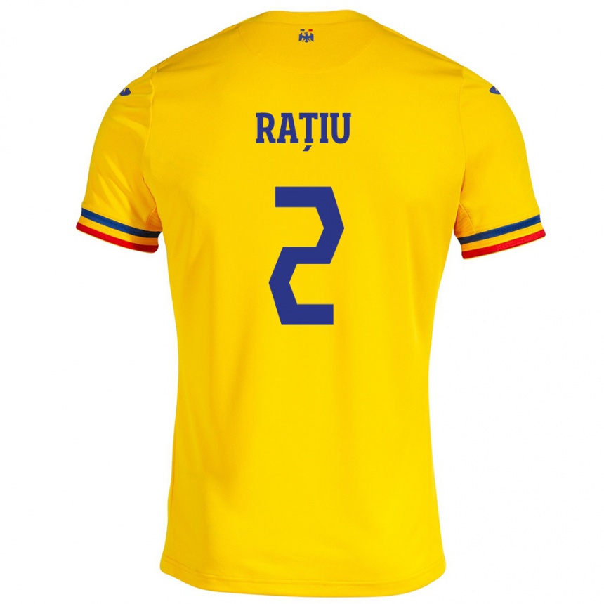 Women Football Romania Andrei Rațiu #2 Yellow Home Jersey 24-26 T-Shirt Canada