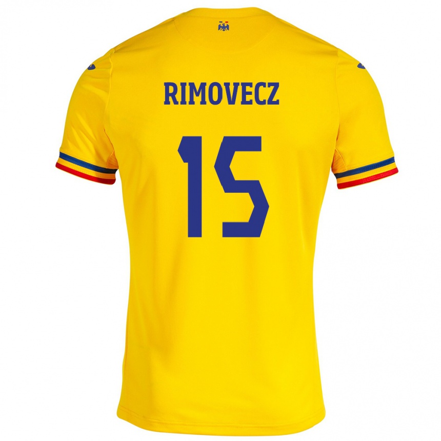 Women Football Romania Sergiu Rimovecz #15 Yellow Home Jersey 24-26 T-Shirt Canada