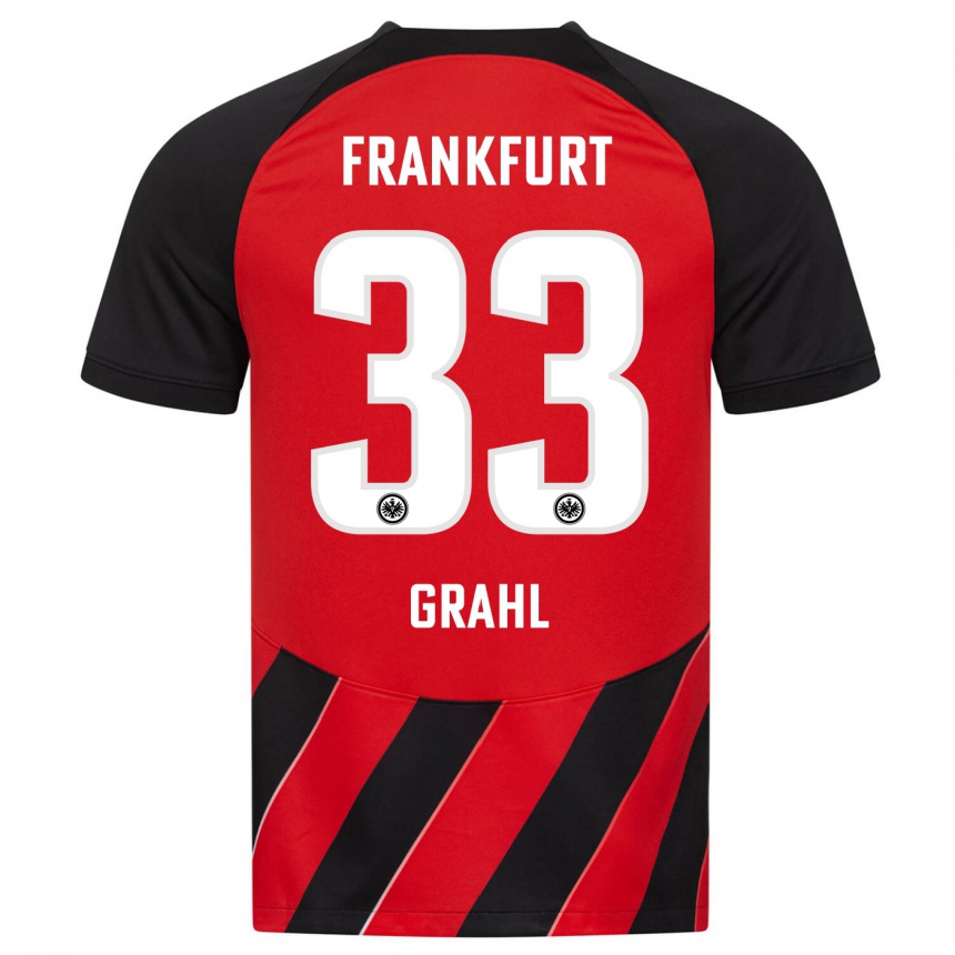 Kids Football Jens Grahl #33 Red Black Home Jersey 2023/24 T-Shirt Canada