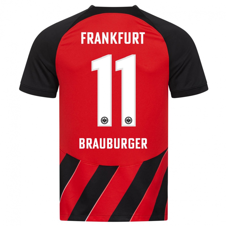 Kids Football Maximilian Brauburger #11 Red Black Home Jersey 2023/24 T-Shirt Canada