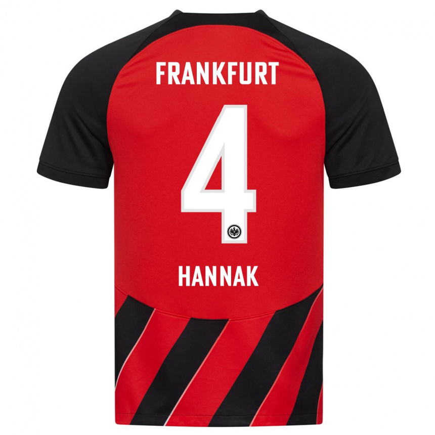 Kids Football Tim Hannak #4 Red Black Home Jersey 2023/24 T-Shirt Canada