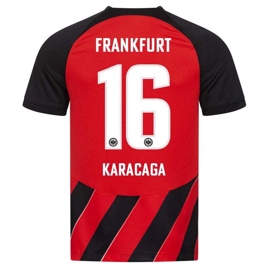 Kids Football Tom Karacaga #16 Red Black Home Jersey 2023/24 T-Shirt Canada