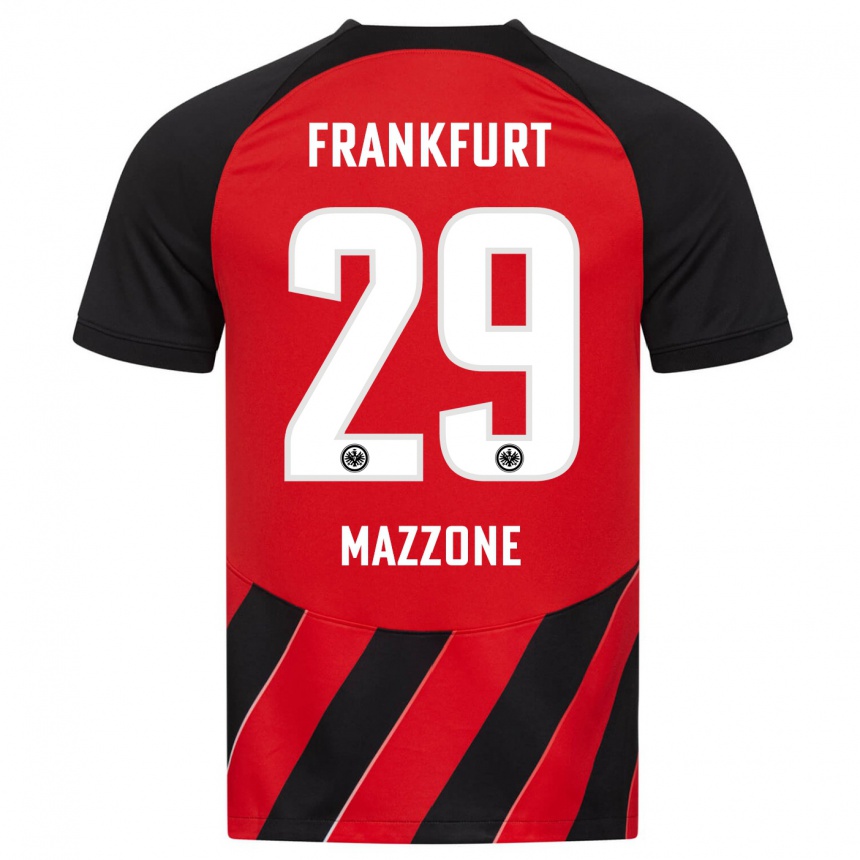 Kids Football Matteo Mazzone #29 Red Black Home Jersey 2023/24 T-Shirt Canada