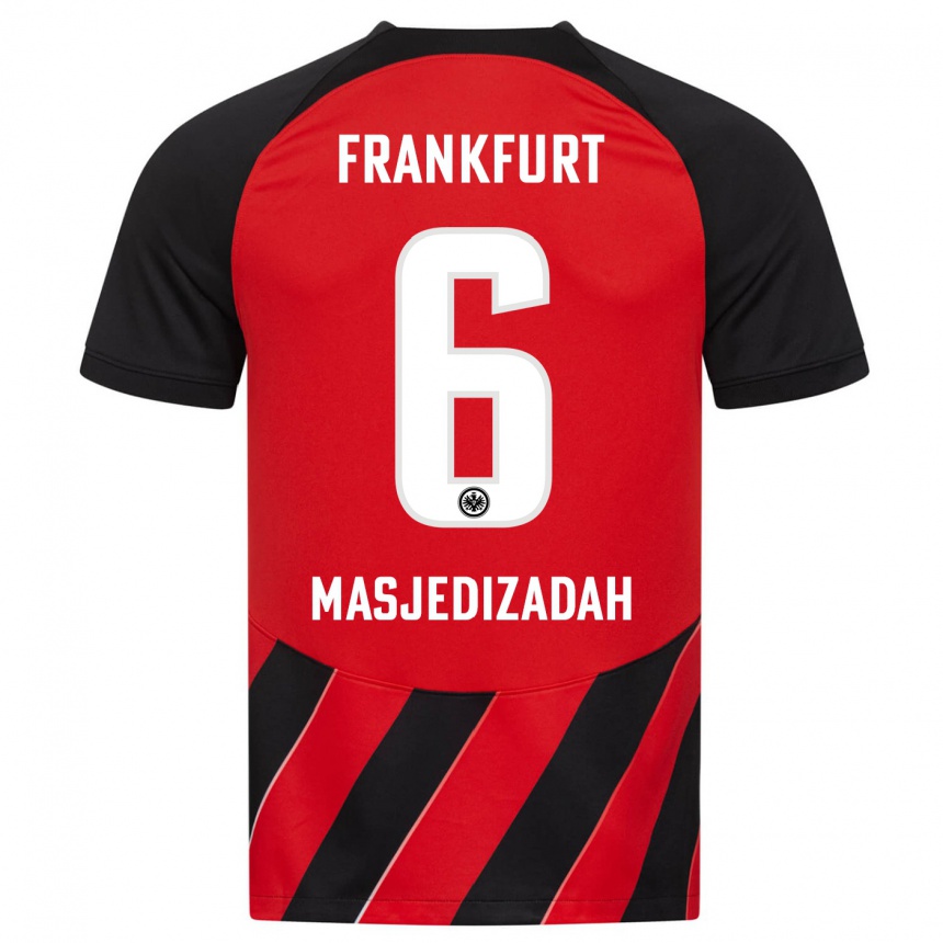 Kids Football Abolfazl Masjedizadah #6 Red Black Home Jersey 2023/24 T-Shirt Canada