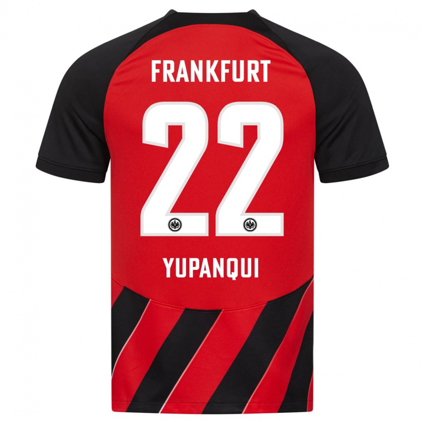 Kids Football Philipp Eisele Yupanqui #22 Red Black Home Jersey 2023/24 T-Shirt Canada