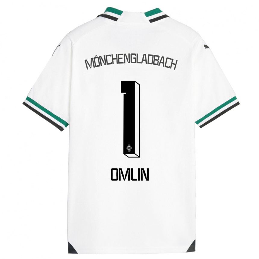 Kids Football Jonas Omlin #1 White Green Home Jersey 2023/24 T-Shirt Canada