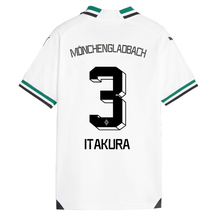 Kids Football Ko Itakura #3 White Green Home Jersey 2023/24 T-Shirt Canada