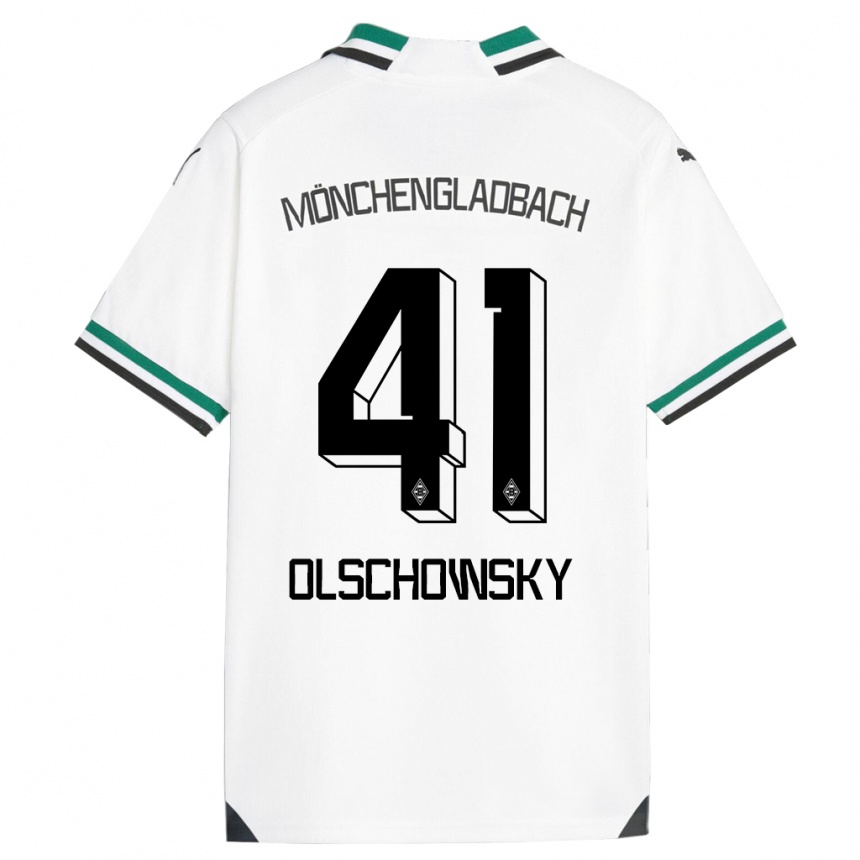 Kids Football Jan Olschowsky #41 White Green Home Jersey 2023/24 T-Shirt Canada