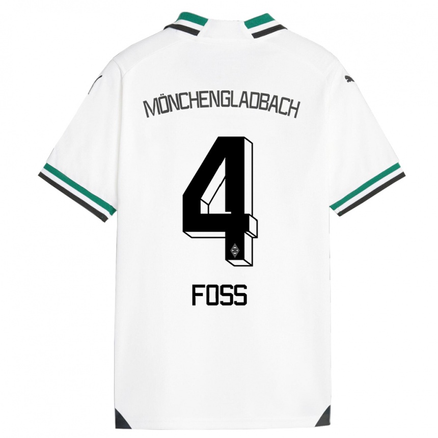 Kids Football Jonathan Foss #4 White Green Home Jersey 2023/24 T-Shirt Canada