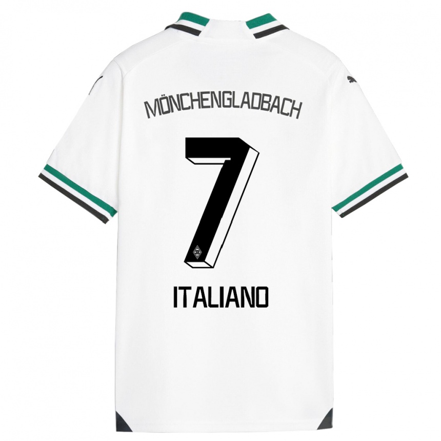 Kids Football Jacob Italiano #7 White Green Home Jersey 2023/24 T-Shirt Canada