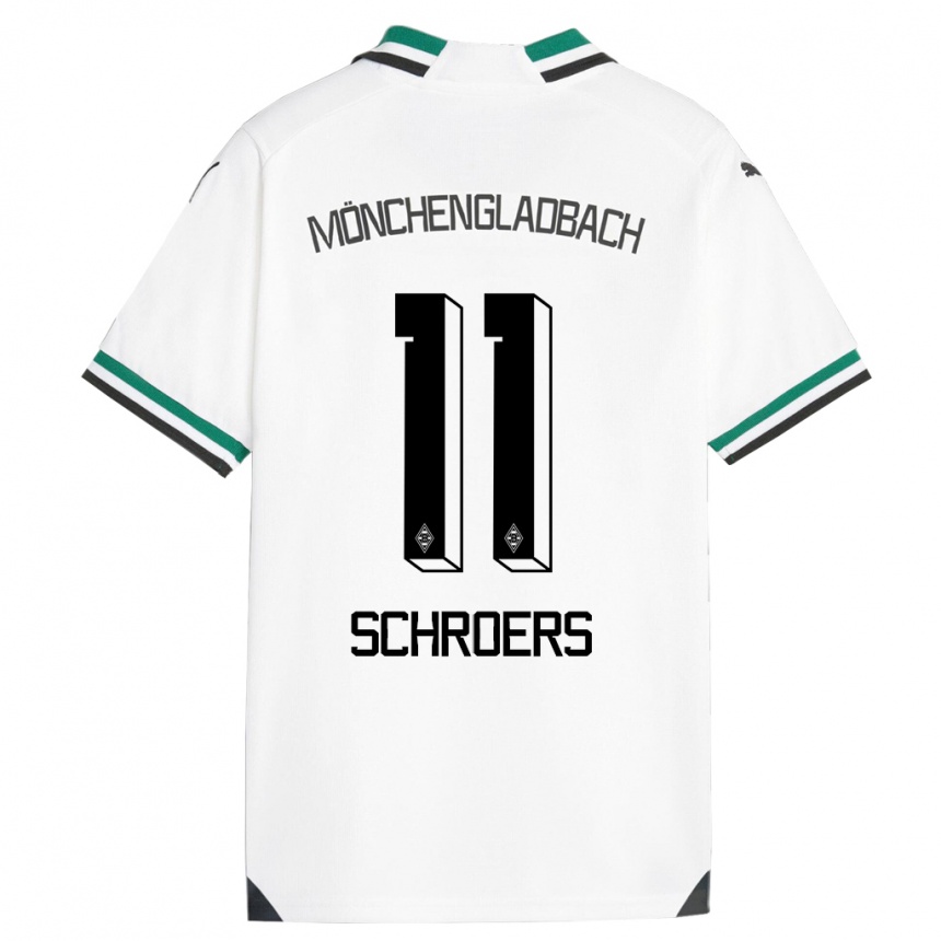 Kids Football Mika Schroers #11 White Green Home Jersey 2023/24 T-Shirt Canada