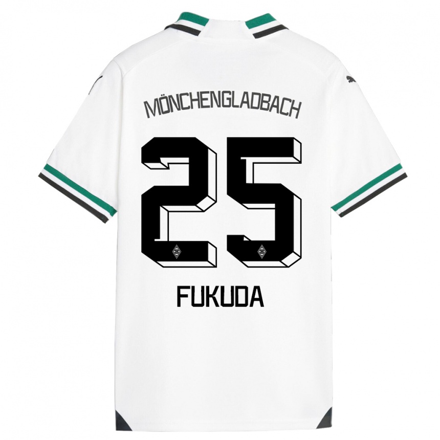 Kids Football Shio Fukuda #25 White Green Home Jersey 2023/24 T-Shirt Canada