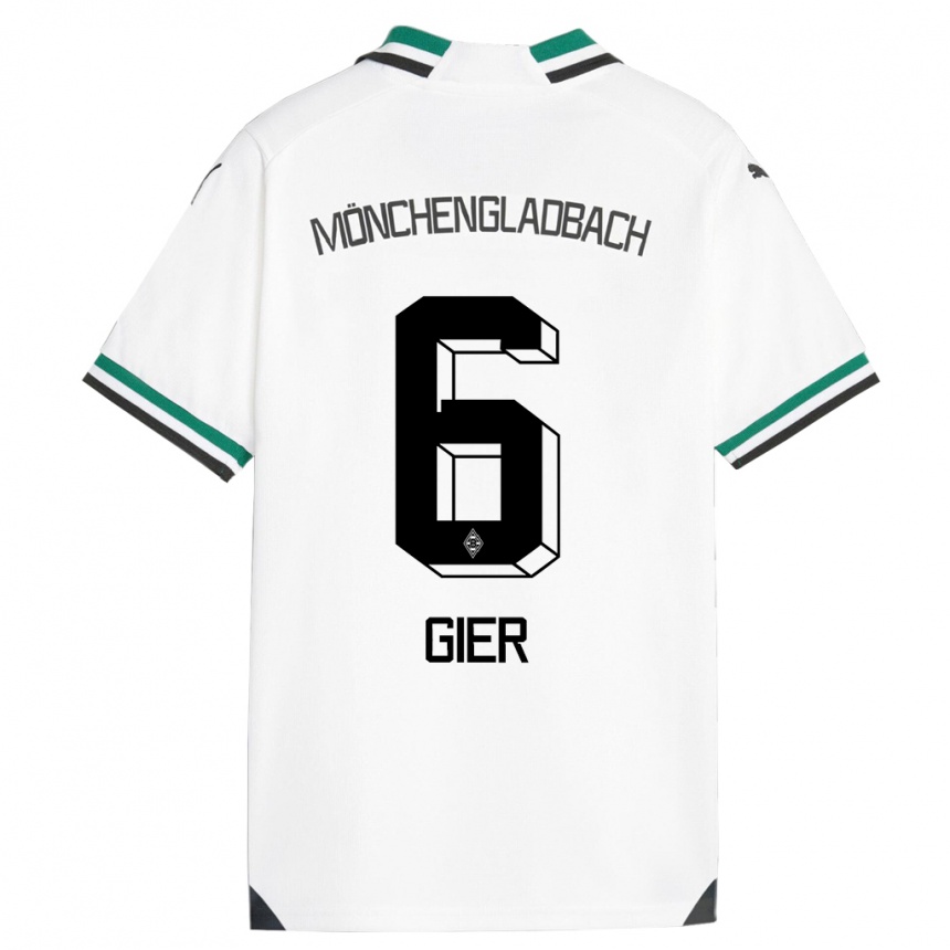 Kids Football Madeline Gier #6 White Green Home Jersey 2023/24 T-Shirt Canada