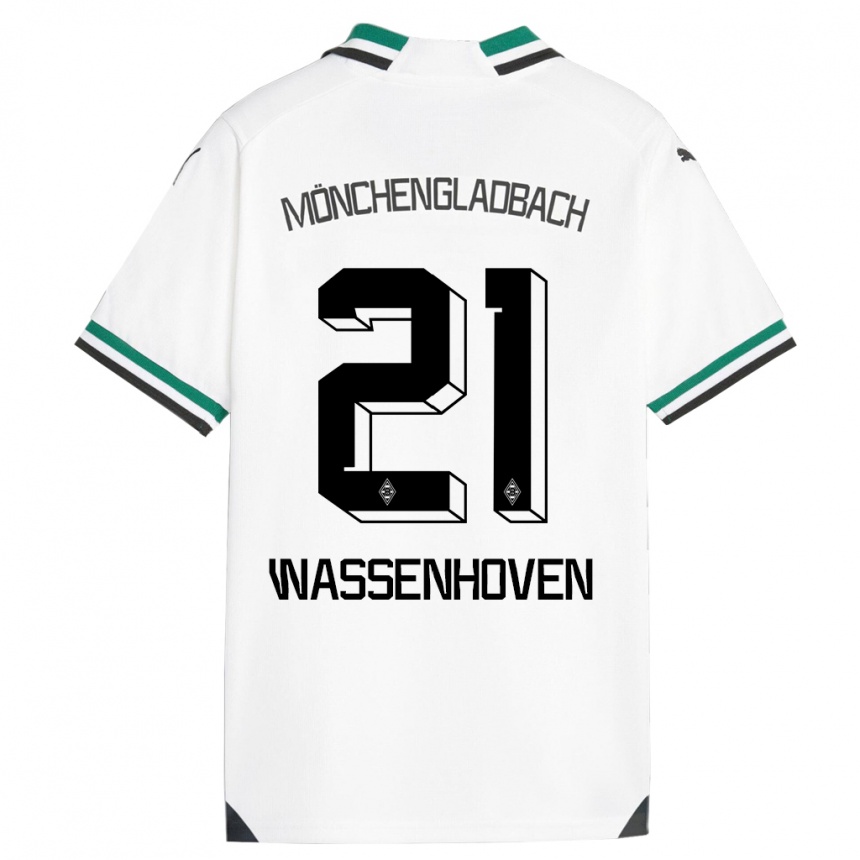 Enfant Football Maillot Michelle Wassenhoven #21 Blanc Vert Tenues Domicile 2023/24 Canada