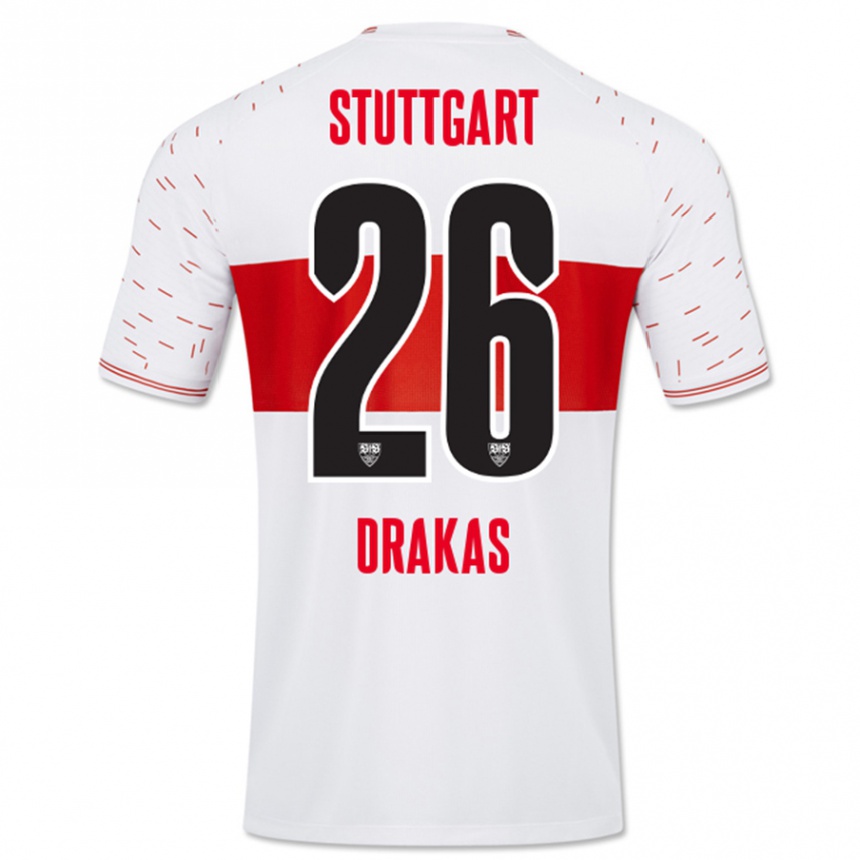 Kids Football Babis Drakas #26 White Home Jersey 2023/24 T-Shirt Canada