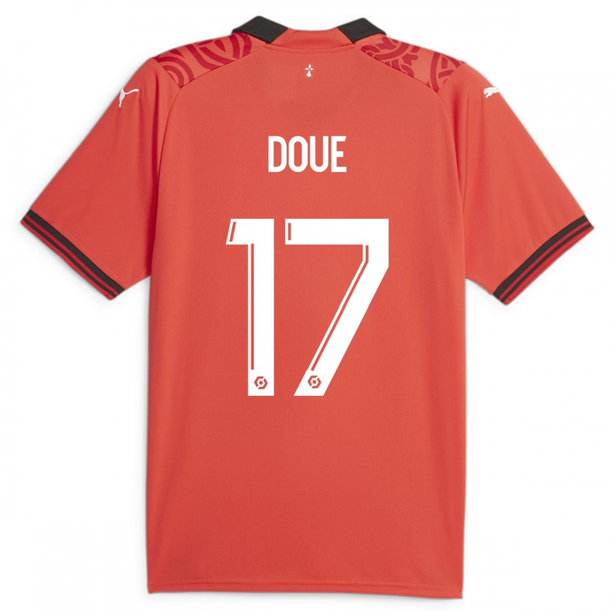 Kids Football Guéla Doué #17 Red Home Jersey 2023/24 T-Shirt Canada