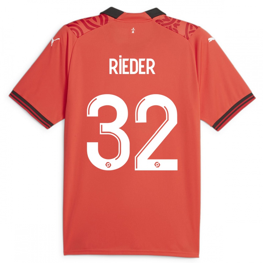 Kids Football Fabian Rieder #32 Red Home Jersey 2023/24 T-Shirt Canada