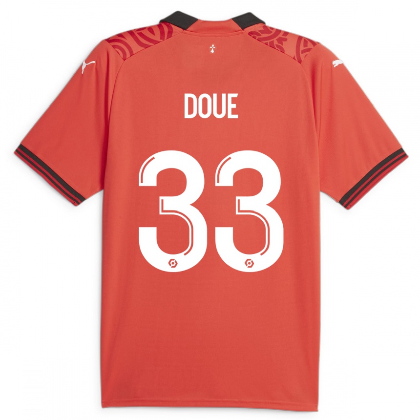 Enfant Football Maillot Désiré Doué #33 Rouge Tenues Domicile 2023/24 Canada