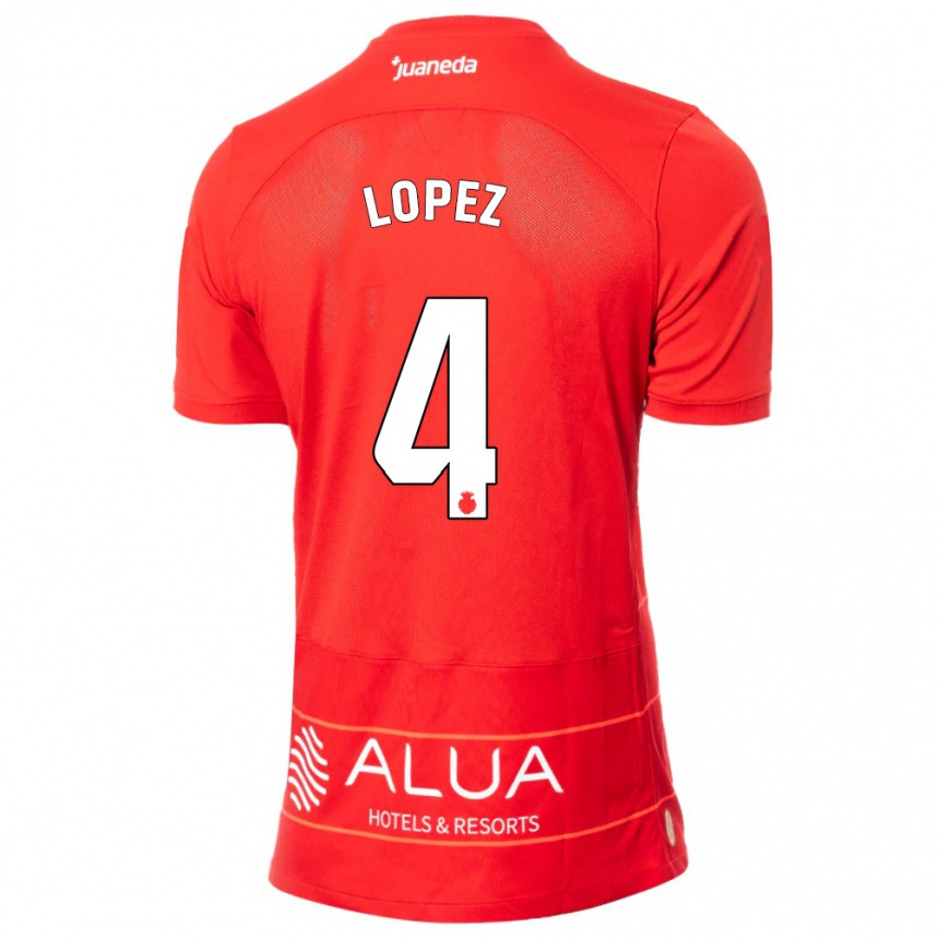 Kids Football David López #4 Red Home Jersey 2023/24 T-Shirt Canada