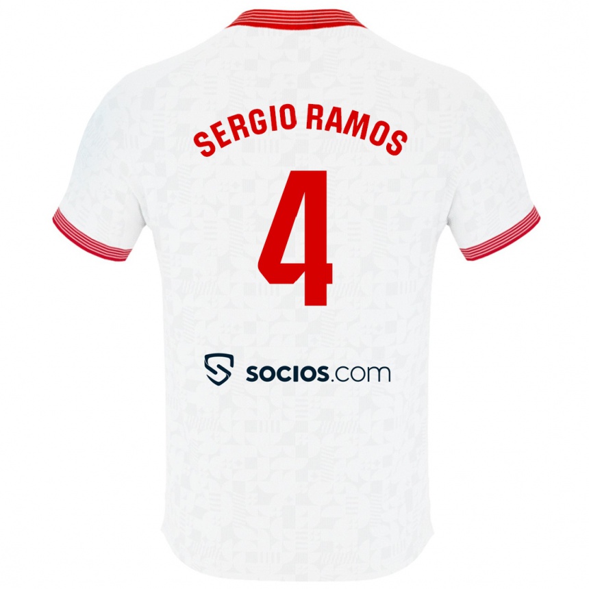 Kids Football Sergio Ramos #4 White Home Jersey 2023/24 T-Shirt Canada