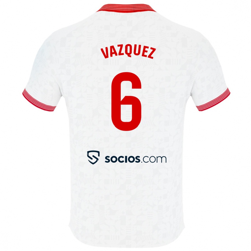 Kids Football Manolo Vázquez #6 White Home Jersey 2023/24 T-Shirt Canada