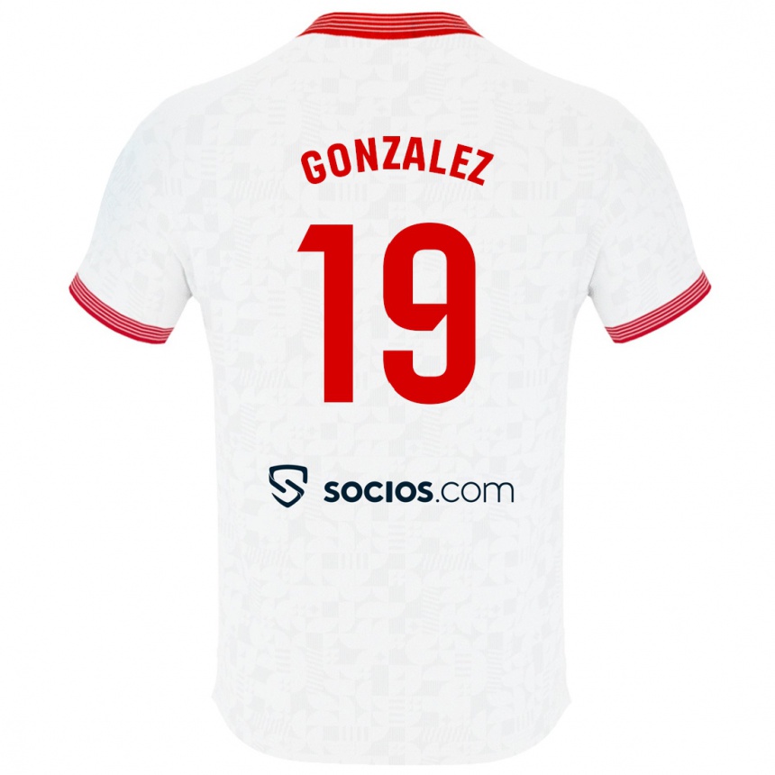 Kids Football Carlos González #19 White Home Jersey 2023/24 T-Shirt Canada