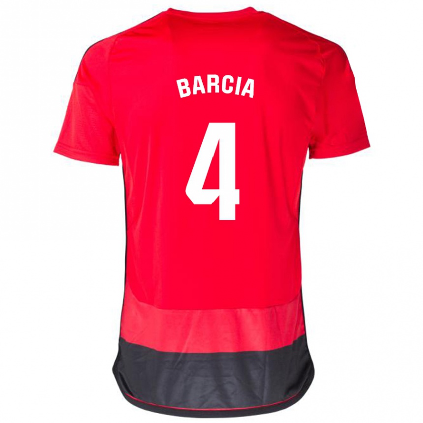 Kids Football Sergio Barcia #4 Red Black Home Jersey 2023/24 T-Shirt Canada