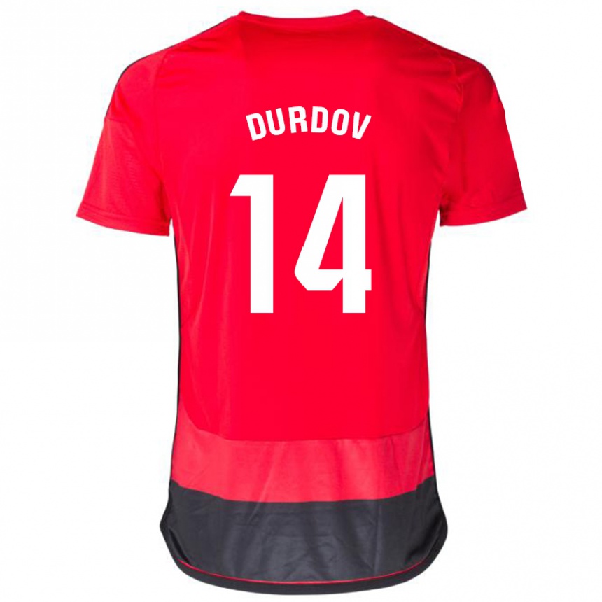 Kids Football Ivan Durdov #14 Red Black Home Jersey 2023/24 T-Shirt Canada