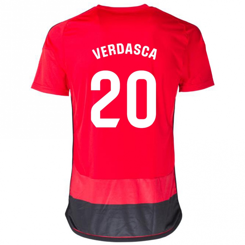 Kids Football Diogo Verdasca #20 Red Black Home Jersey 2023/24 T-Shirt Canada