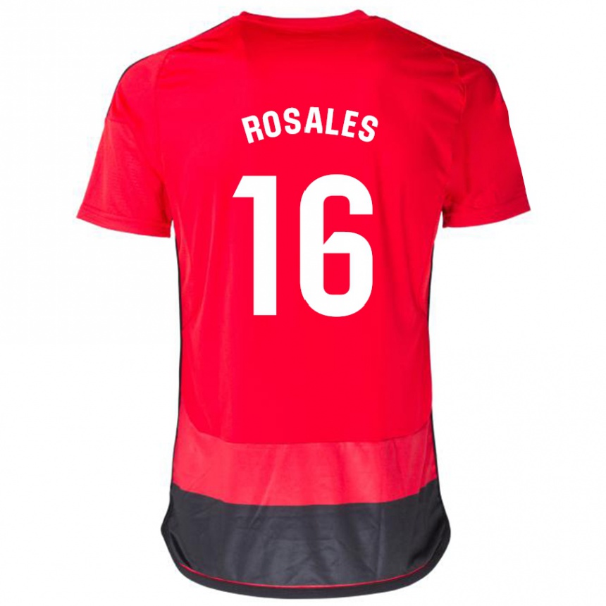 Kids Football Diego Rosales #16 Red Black Home Jersey 2023/24 T-Shirt Canada