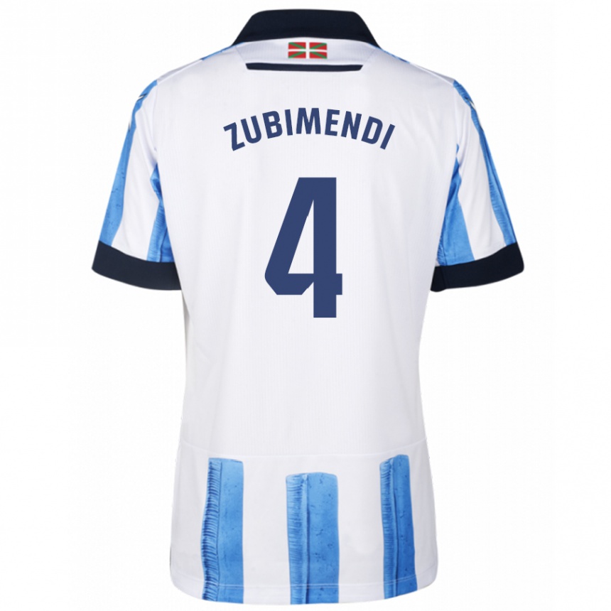 Kids Football Martín Zubimendi #4 Blue White Home Jersey 2023/24 T-Shirt Canada