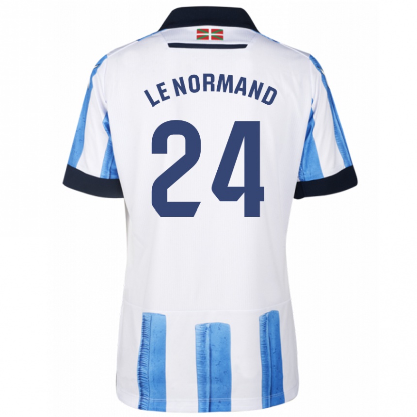 Kids Football Robin Le Normand #24 Blue White Home Jersey 2023/24 T-Shirt Canada