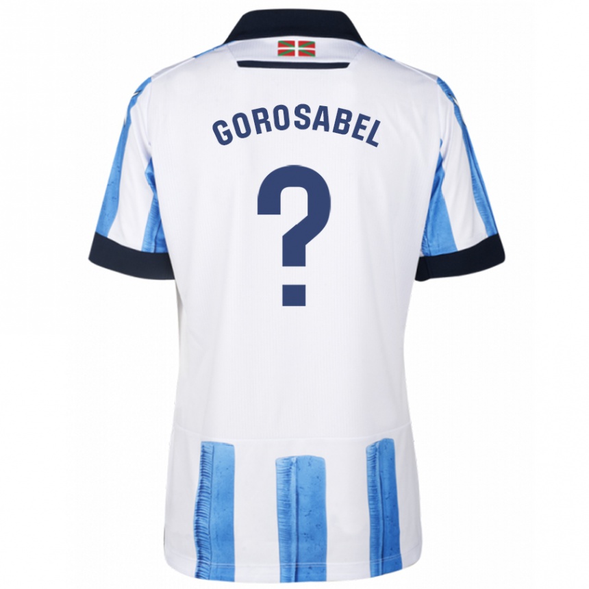 Enfant Football Maillot Gorka Gorosabel #0 Bleu Blanc Tenues Domicile 2023/24 Canada