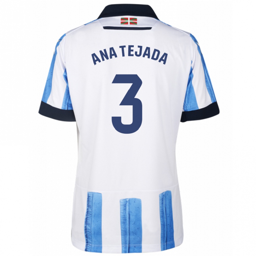 Kids Football Ana Tejada Jiménez #3 Blue White Home Jersey 2023/24 T-Shirt Canada