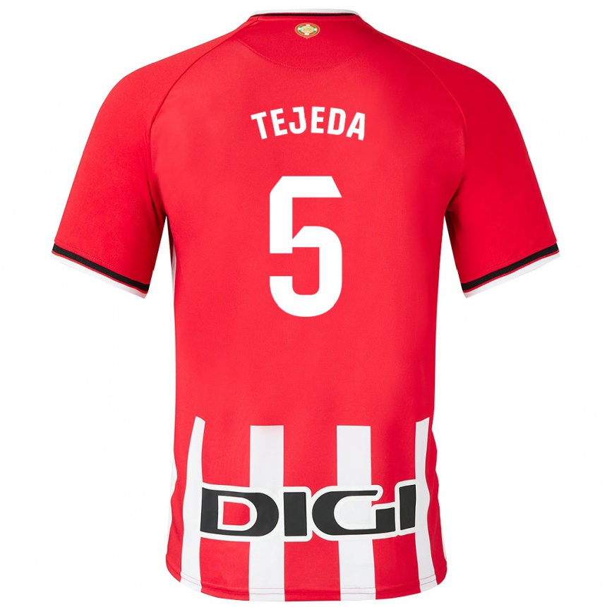 Kids Football Diego Tejeda #5 Red Home Jersey 2023/24 T-Shirt Canada