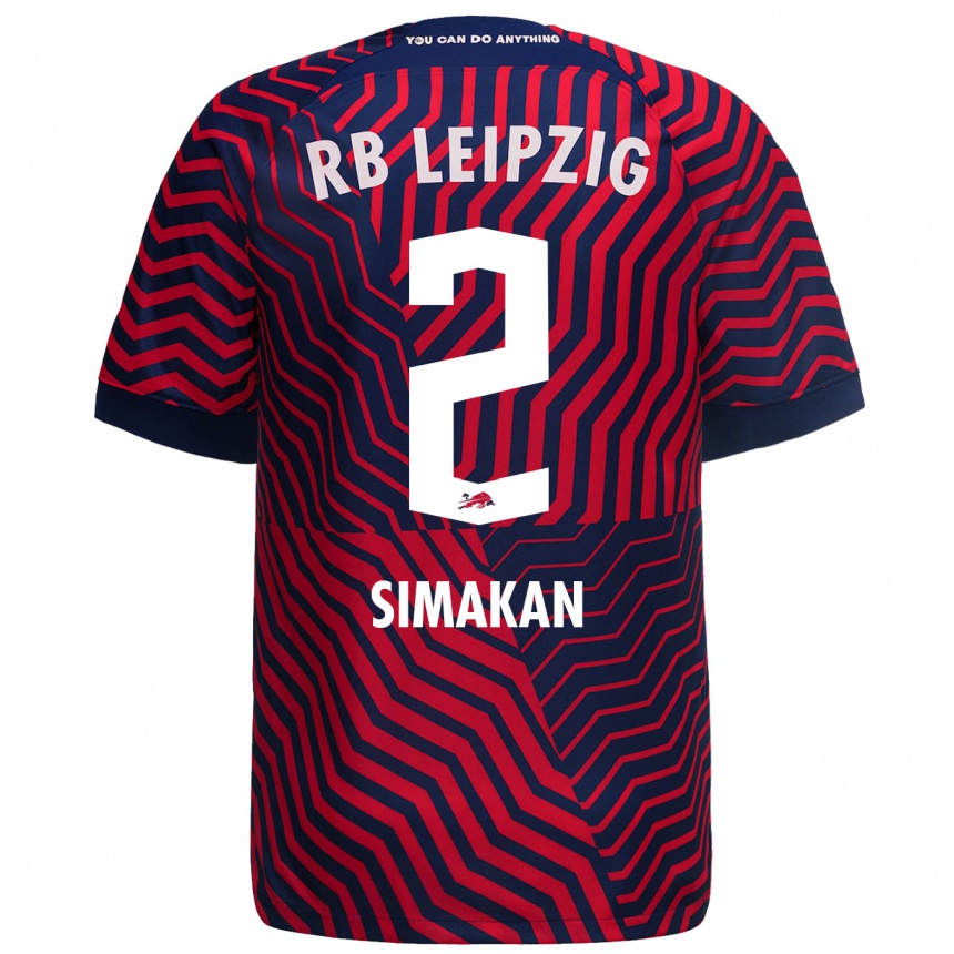 Kids Football Mohamed Simakan #2 Blue Red Away Jersey 2023/24 T-Shirt Canada