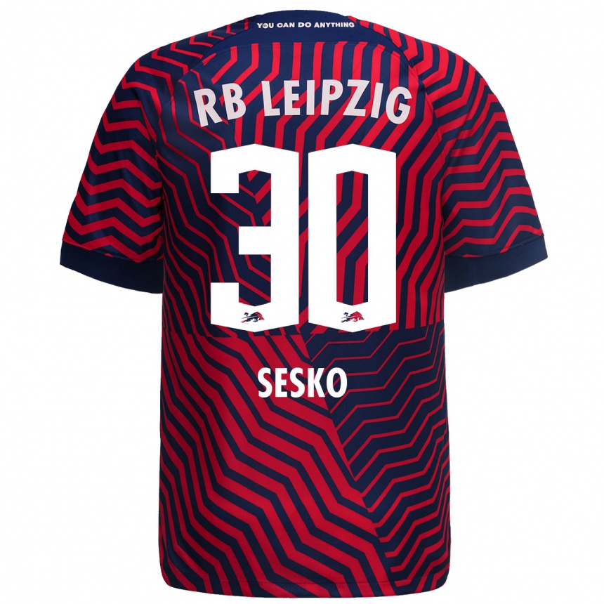 Kids Football Benjamin Sesko #30 Blue Red Away Jersey 2023/24 T-Shirt Canada