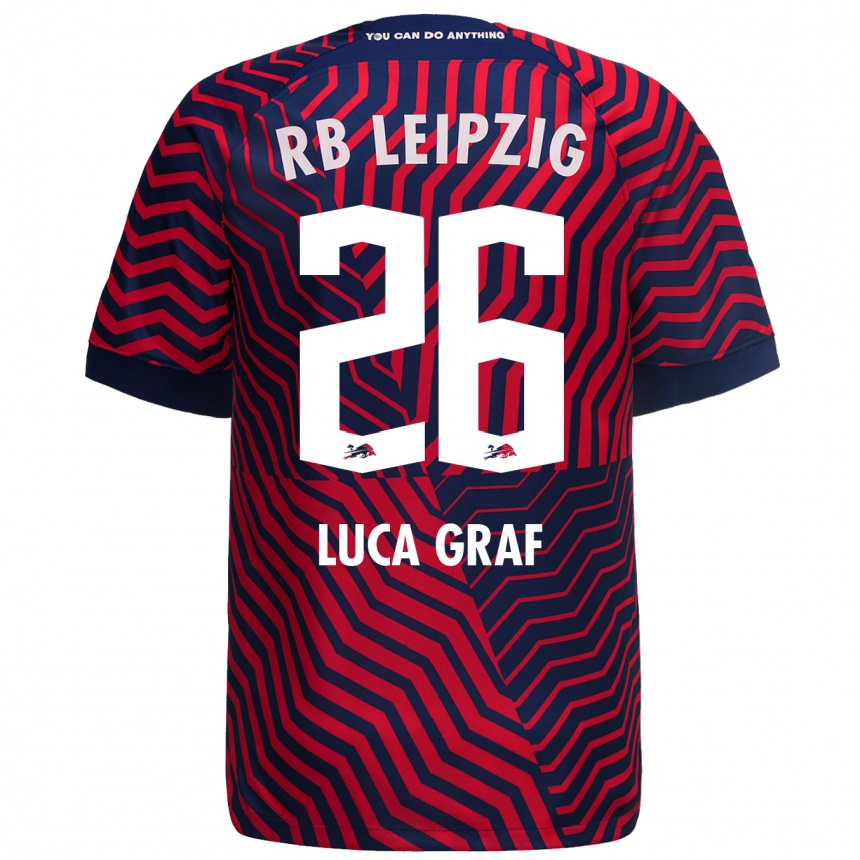 Enfant Football Maillot Luca Marie Graf #26 Bleu Rouge Tenues Extérieur 2023/24 Canada