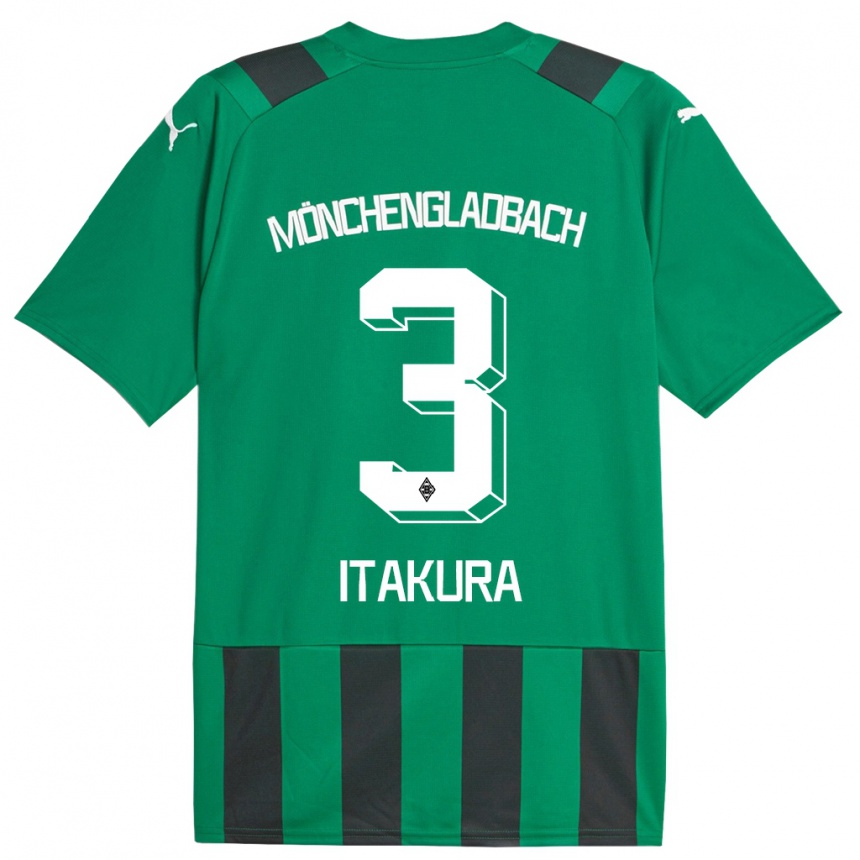 Kids Football Ko Itakura #3 Black Green Away Jersey 2023/24 T-Shirt Canada