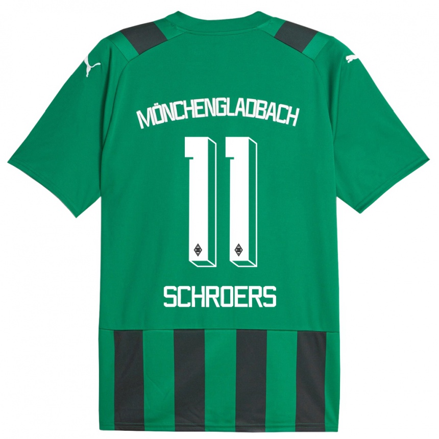 Kids Football Mika Schroers #11 Black Green Away Jersey 2023/24 T-Shirt Canada