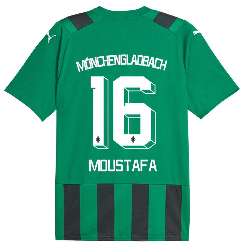 Kids Football Moustafa Ashraf Moustafa #16 Black Green Away Jersey 2023/24 T-Shirt Canada